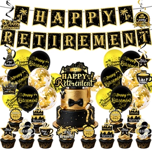 Schwarz Gold Alles Gute Zum Ruhestand Party Deko Set Alphabet Banner Luftballons Kuchendeckel Hintergrund Für Ruhestandsfeier Zubehör