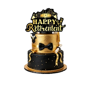 Eleganter Happy Retirement Kuchendeko-Set in Schwarz und Gold mit Smoking und Absolventenhut