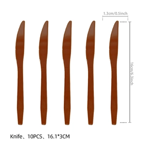 Dark brown 10-piece disposable plastic knife set for Day of the Dead party supplies