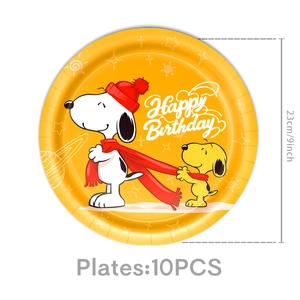 10-piece pack of 9-inch yellow Snoopy cartoon birthday paper plates for party decor