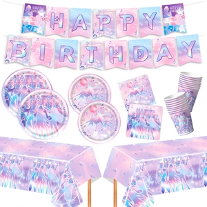 Kit de fête Kpop avec bannière Happy Birthday, assiettes, gobelets et nappe