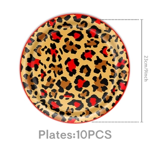 10er Set rote Pappteller mit Leopardenmuster, 23cm, für Geburtstagsfeier Tischdekoration