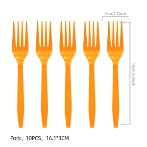 Set of 10 bright orange disposable plastic forks for Taylor themed party 6.3x1.2 inch