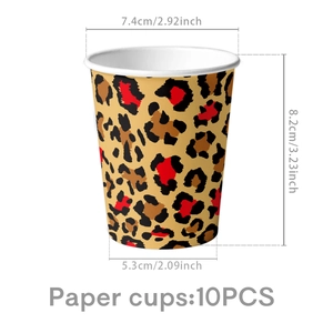 Rote Party-Pappbecher mit Leopardenmuster, Maße 7,4x8,2x5,3cm für Geburtstagsdekoration