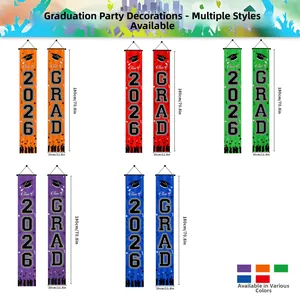Vertical graduation porch banners for Class of 2026 party decorations in five colors