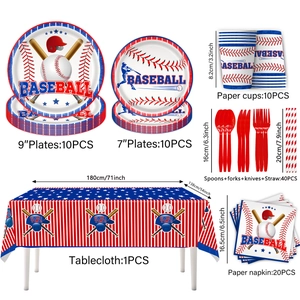 Partygeschirr-Set Thema Baseball mit Tellern, Tassen und Servietten für Geburtstage