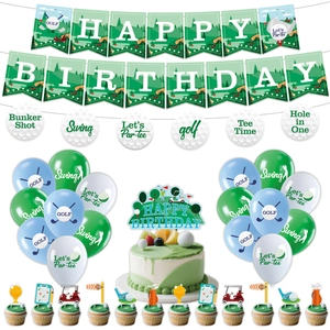 Golf-Geburtstagsdeko-Set mit Happy Birthday Banner, Ballons und Tortenaufsätzen