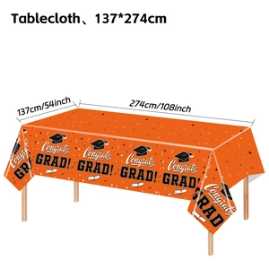 Waterproof orange graduation tablecloth with Congrats GRAD design, 54x108 inch size