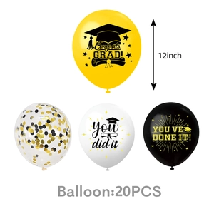 Close-up of 12-inch latex balloons with Congrats Grad prints for graduation party decor