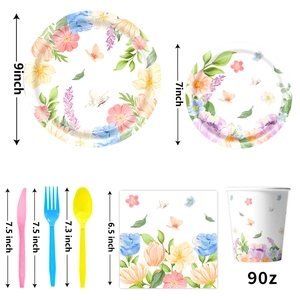 Floral butterfly party tableware set with watercolor paper plates cups and napkins