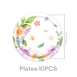 Florale Aquarell-Pappteller mit Schmetterlingen, 18 cm Größe, 10er-Packung für Partys
