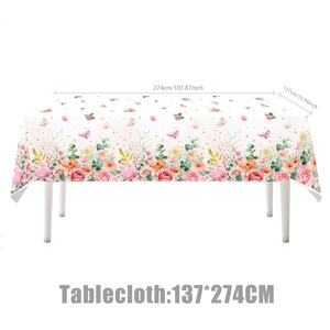 Blumen Schmetterling Geburtstag Tischdecke Deko, weiß mit rosa Akzenten, 137x274cm Größe