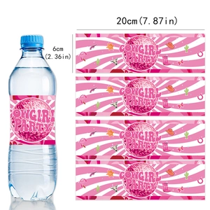 Waterproof hot pink cowgirl party water bottle labels with disco ball and western icons