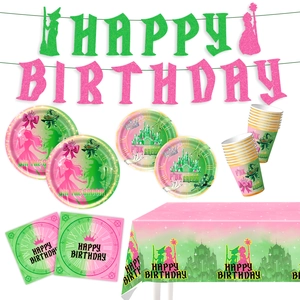 Set per festa di compleanno rosa e verde con striscione piatti bicchieri e tovaglia