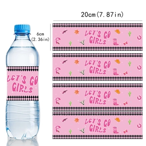 Water bottle labels with 'LET'S GO GIRLS' text for pink western cowgirl party decor