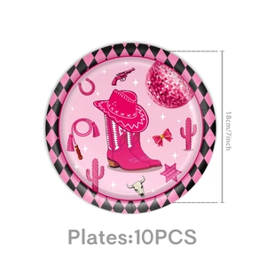 Rosa Western-Cowgirl-Pappteller mit Sheriffstern und Stiefeln, 10er-Set 18 cm Durchmesser