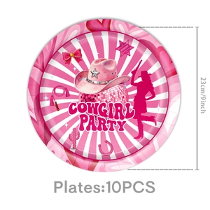Rosa Cowgirl Party Pappteller mit Discokugel Design, 23 cm Durchmesser, 10 Stück Set
