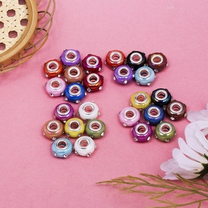 Perles arc-en-ciel en résine à larges trous avec cristaux pour bracelets à breloques