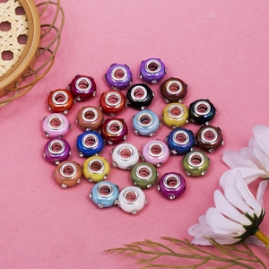 Perles colorées en résine à strass avec grand trou et noyau métallique pour bijoux