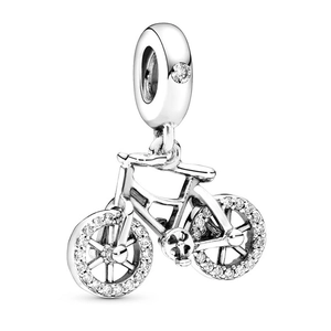 Exquisite silver bicycle charm with clear cubic zirconia for DIY bracelets and necklaces