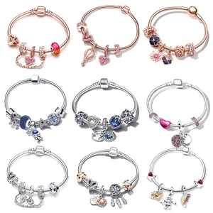 Variety set of minimalist snake bone charm bracelets in rose gold and silver finishes