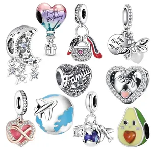 Set of 9 silver-tone Christmas DIY charms with enamel and zircon for jewelry making