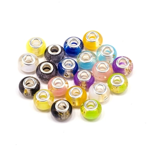 Colorful glass beads with gold foil and metal large hole core for DIY bracelets