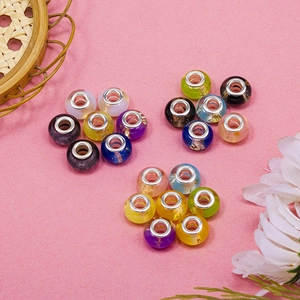 Colorful resin big hole beads with dry flowers and silver core for DIY jewelry