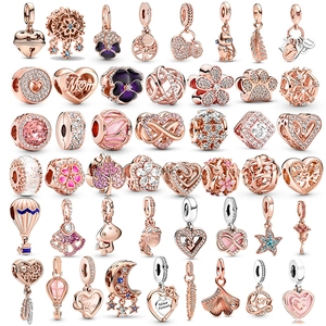 Charms DIY Or Rose en Alliage de Zinc Pendentifs Cœur Fleur Flocon de Neige pour Bracelet 3mm Strass Émail Accessoires Bijoux