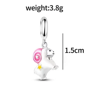 Cute alpaca animal charm in S925 sterling silver with colorful enamel finish