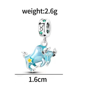 Taurus zodiac pendant in S925 silver with blue enamel and yellow star details