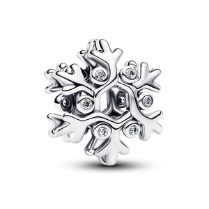 Sparkling snowflake charm bead in silver finish with clear zircon stones for DIY bracelets