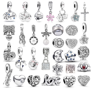 Silver Plated Zinc Alloy Charm Beads For DIY Bracelet Making Rhinestone Enamel Heart Star Flower Dangle Jewelry Accessories