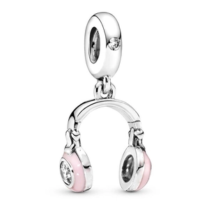DIY colorful acrylic jewelry charm featuring pink enamel headphone pendant in silver