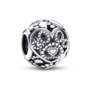 Silver openwork heart bead with paw print design and beaded edge for bracelets