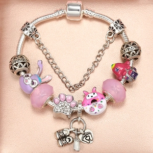 Bracelet à breloques enfant Stitch et StellaLou style océan avec perles roses