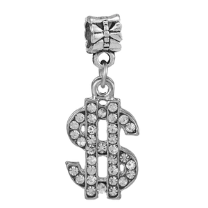 Dollar-Anhänger in Silber mit Diamantbesatz und verzierter filigraner Ösenverbindung