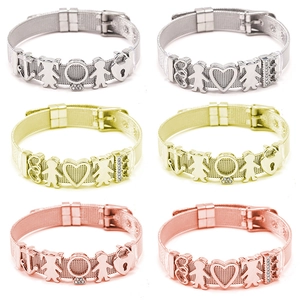 Adjustable Titanium Steel Mesh Bracelet Heart Boy Girl Charms Inlaid Rhinestone Watch Band Style Jewelry Gift For Women