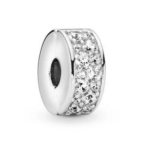 Sparkling silver charm bead with pavé-set cubic zirconia for DIY jewelry making