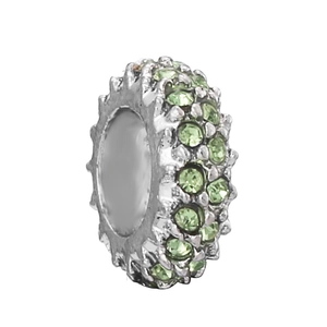 Perla in lega d'argento con cristalli verdi e bordo dentellato per bracciali DIY