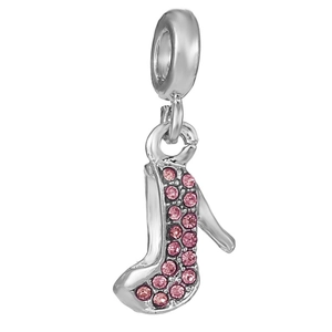 Silver high heel shoe charm with pink rhinestones for DIY bracelet and necklace