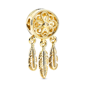 Pendentif attrape-rêves doré avec motif évidé et trois plumes délicates pour bijoux