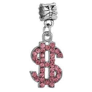 Dollar-Anhänger in Silber mit rosa Strasssteinen für DIY Halsketten und Armbänder