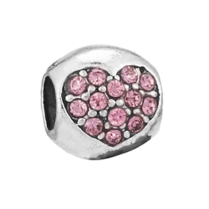 DIY heart charm with pink pave crystals for European style beaded bracelets