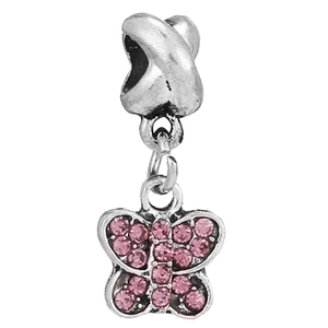 Pendentif papillon en argent avec zircons roses pour bracelets à breloques