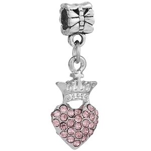 Pendentif cœur couronne en argent avec cristaux roses pour bracelets DIY
