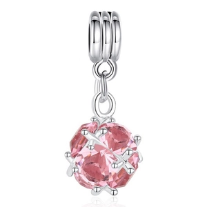 Pendentif en pierre précieuse rose avec griffes argentées pour bracelets