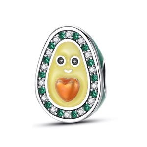 Cartoon Avocado Anhänger mit grünem Zirkon und gelbem Emaille für DIY Armbänder