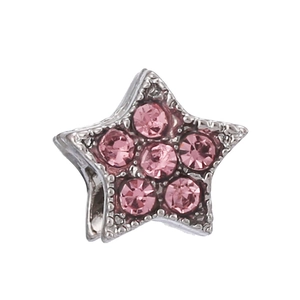Star-shaped silver bead charm with pink crystals for DIY jewelry making and bracelets