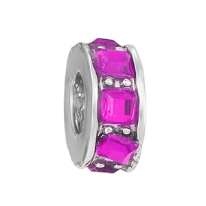 Ciondolo a perla argentata con cristalli rosa rettangolari per bracciali fai-da-te